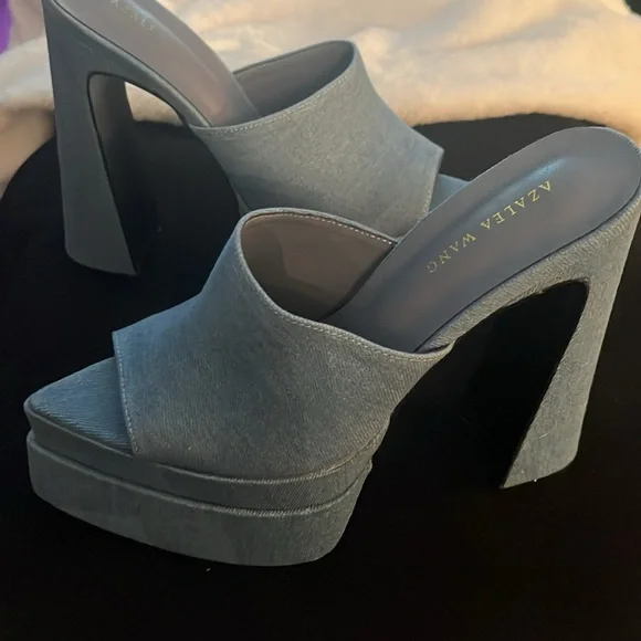 Azalea Wang 6" Denim Platforms Size 7 - Picture 2 of 4